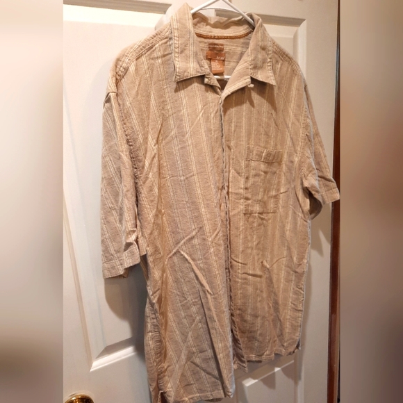 Bruno Tan/Cream Linen Blend Striped Button Down Shirt size XL - Picture 2 of 6